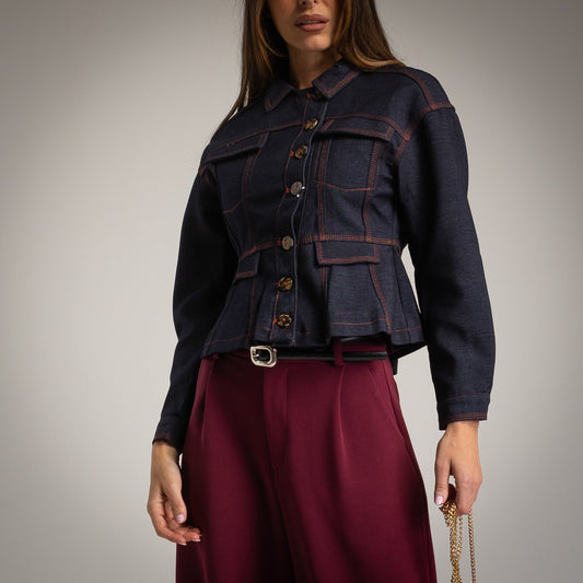 Cazadora denim pespuntes
