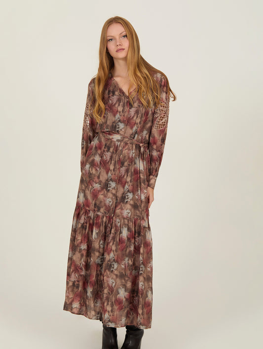 Vestido cinturón estampado otoño