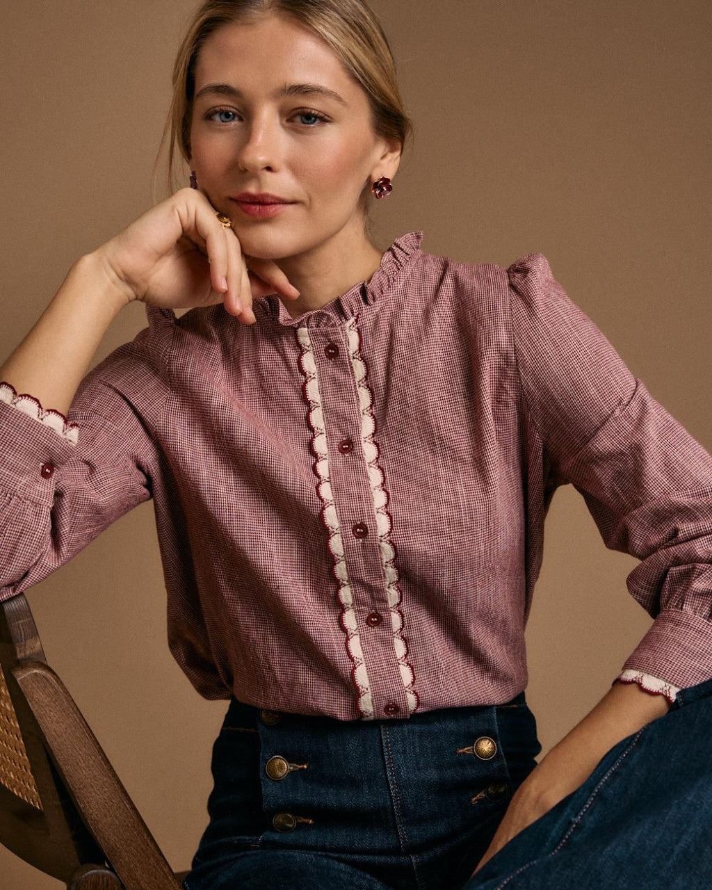 Blusa burdeos cuadritos