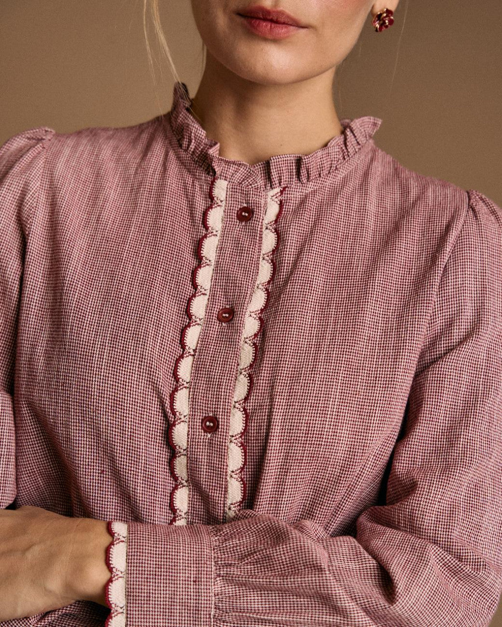 Blusa burdeos cuadritos