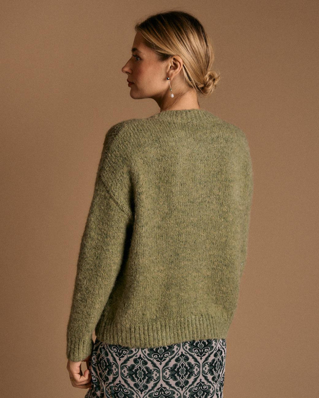 Cardigan punto verde hoja