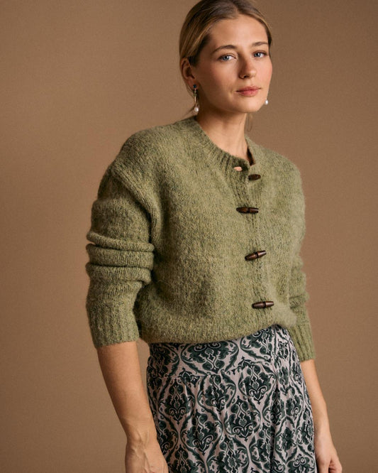 Cardigan punto verde hoja