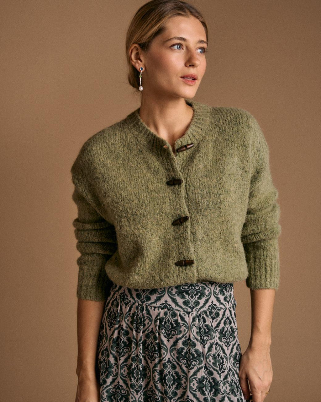 Cardigan punto verde hoja