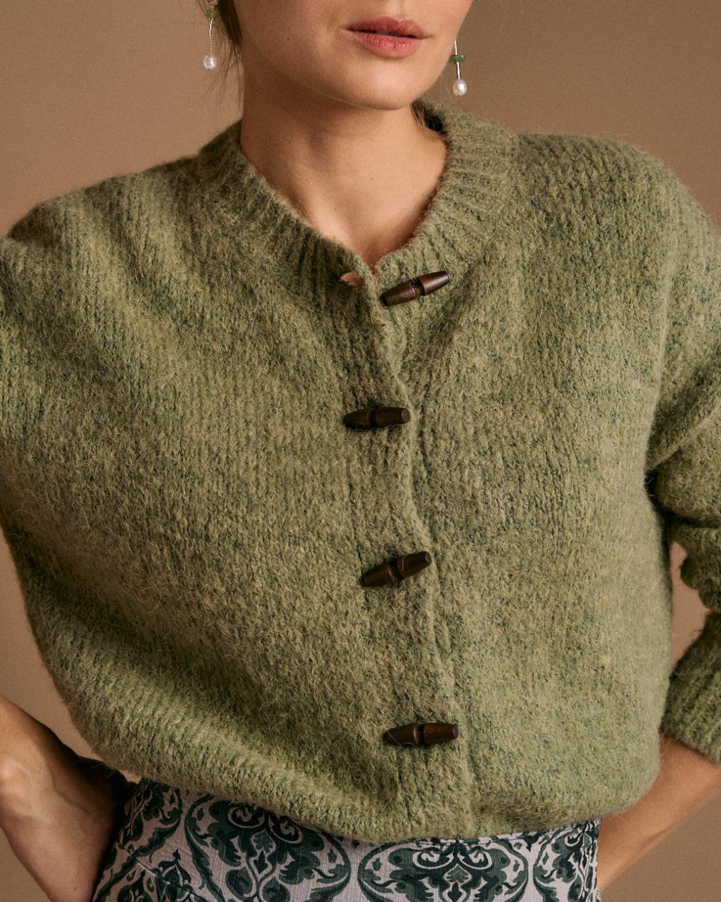 Cardigan punto verde hoja