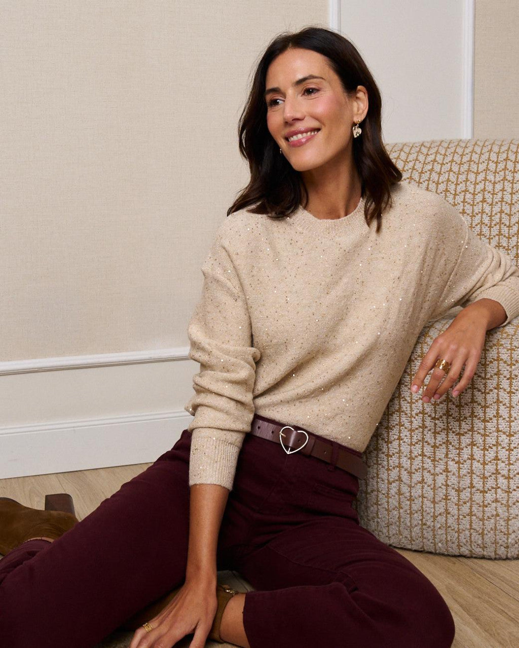 Jersey beige lentejuela