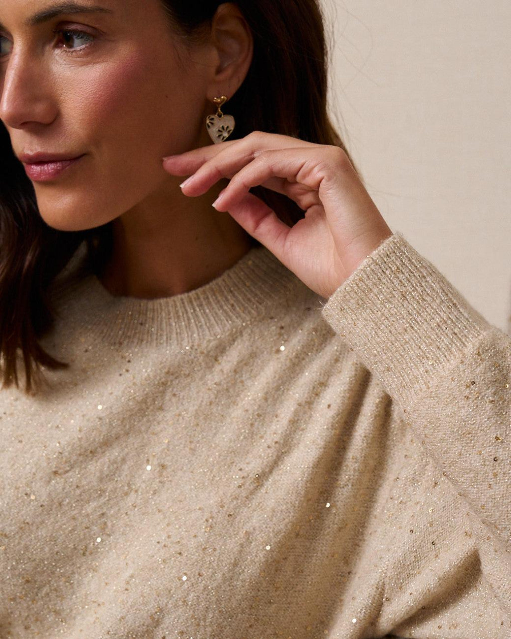 Jersey beige lentejuela